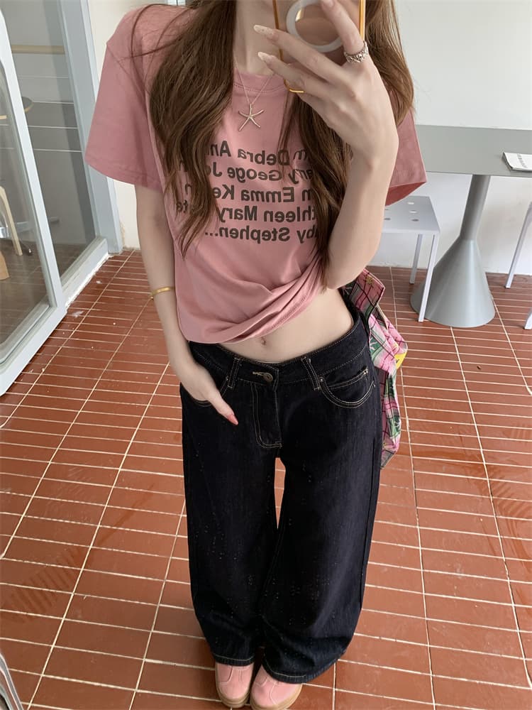 실사 진한 파란색 아메리칸 루즈핏 넓은 다리 청바지 여성 작은 키 하이웨이스트 슬림해 보이는 도루 센스 바닥 청소 스트레이트 팬츠 상세 이미지 4