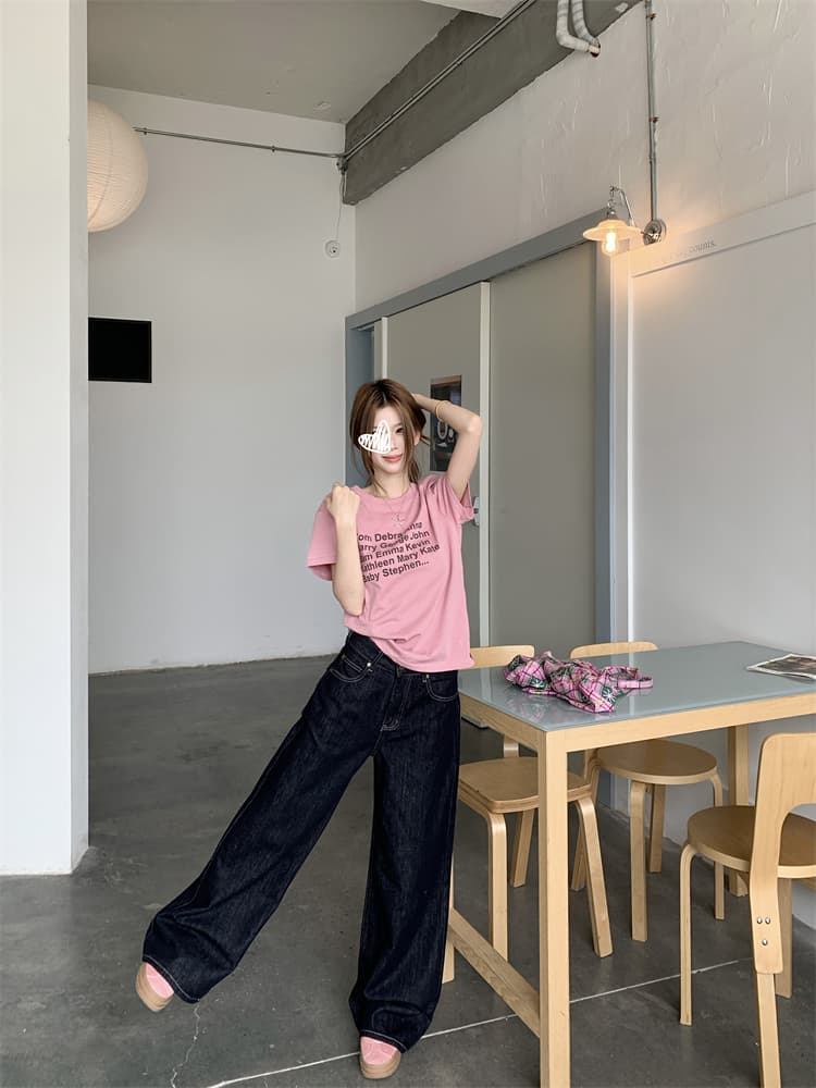 실사 진한 파란색 아메리칸 루즈핏 넓은 다리 청바지 여성 작은 키 하이웨이스트 슬림해 보이는 도루 센스 바닥 청소 스트레이트 팬츠 상세 이미지 18