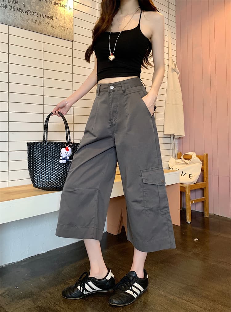 실사 아메리칸 레트로 기타 주머니 루즈핏 워크웨어 청바지 여성 여름 새로운 하이웨이스트 넓은 다리 다용도 7부 바지 상세 이미지 30