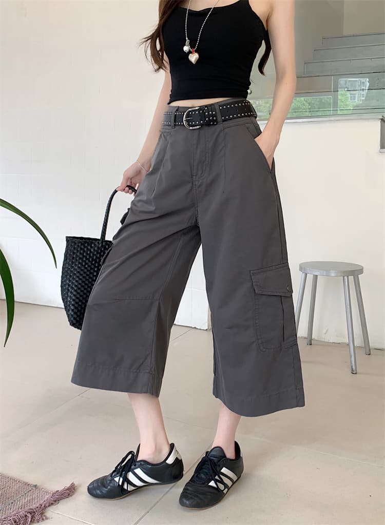 실사 아메리칸 레트로 기타 주머니 루즈핏 워크웨어 청바지 여성 여름 새로운 하이웨이스트 넓은 다리 다용도 7부 바지 상세 이미지 35