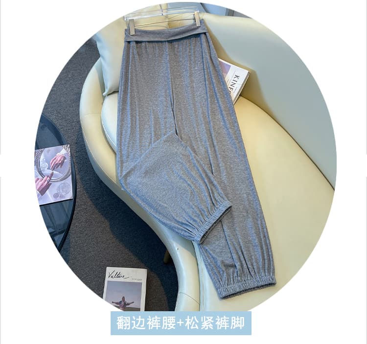 실사 무료 호흡 바지 요가 가면 뒤집다 측면 디자인 부드러운 도루 센스 스트레이트 랜턴 니트 긴 바지 상세 이미지 3