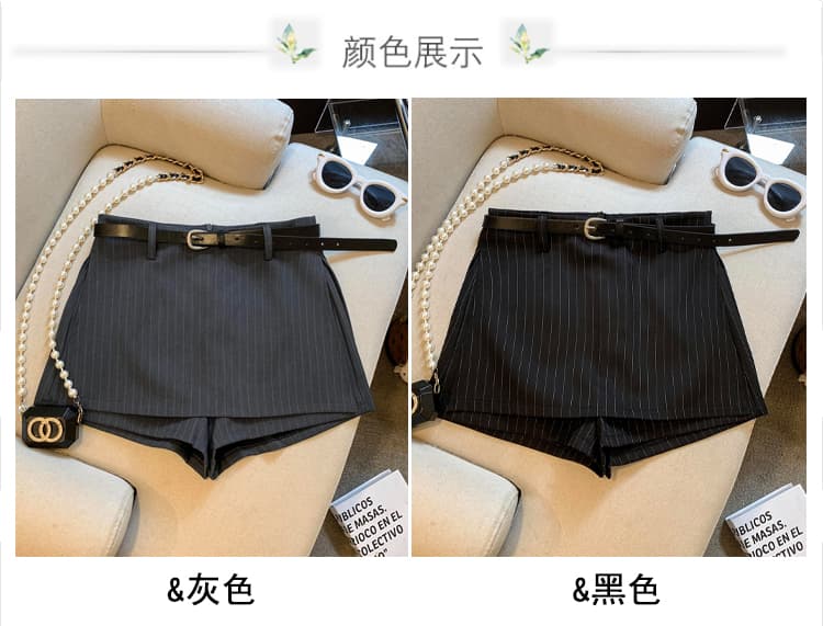 실사 스트라이프 레트로 달콤한 매운맛 바람 세로 줄무늬 정장 반신 스커트 여성 한 마디 슬림해 보이는 다용도 치마바지 벨트 포함 상세 이미지 9