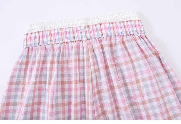 실사 더블 허리 머리 허리밴드 느긋한 체크무늬 모통이 칼 넓은 다리 캐주얼 바지 여성 봄 여름 디자인 센스 루즈핏 긴 바지 상세 이미지 38