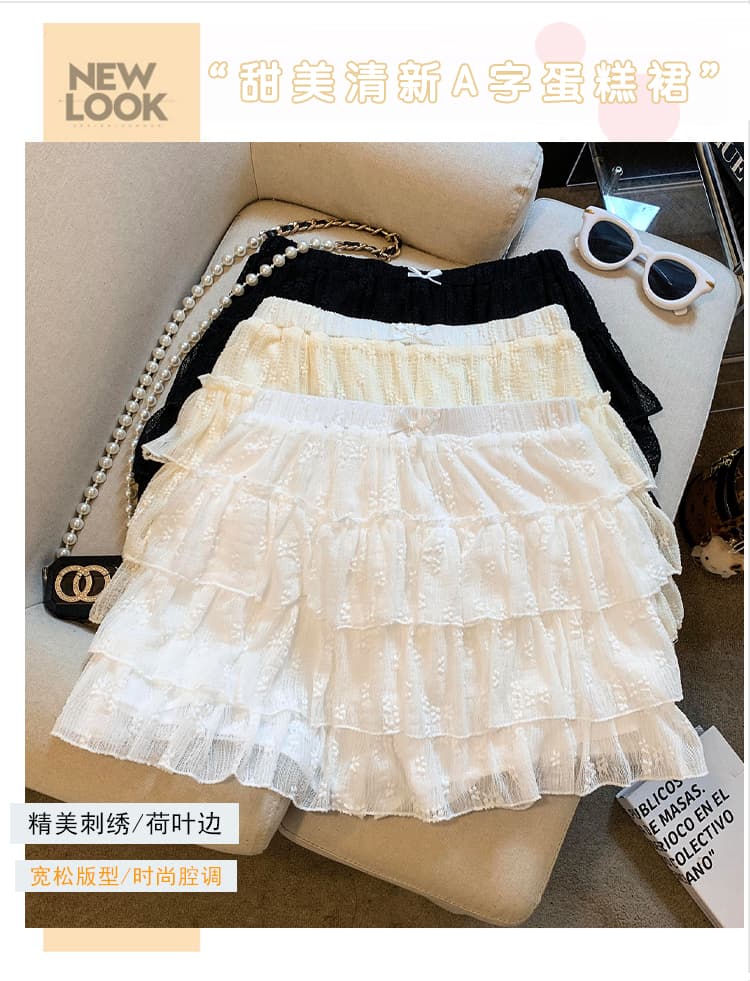 실사 발레 바람 레이스 레이스 케이크 반신 스커트 여성 2026 새로운 하이웨이스트 한 마디 노출 방지 퍼프 미니 스커트 상세 이미지 1
