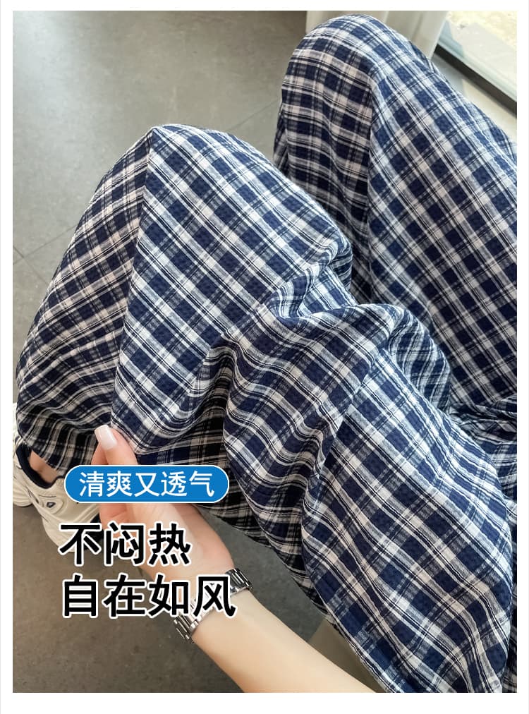 실사 한 부서 디자인 센스 체크무늬 스트레이트 팬츠 여성 2026 새로운 루즈핏 슬림해 보이는 다용도 조거 긴 바지 상세 이미지 3