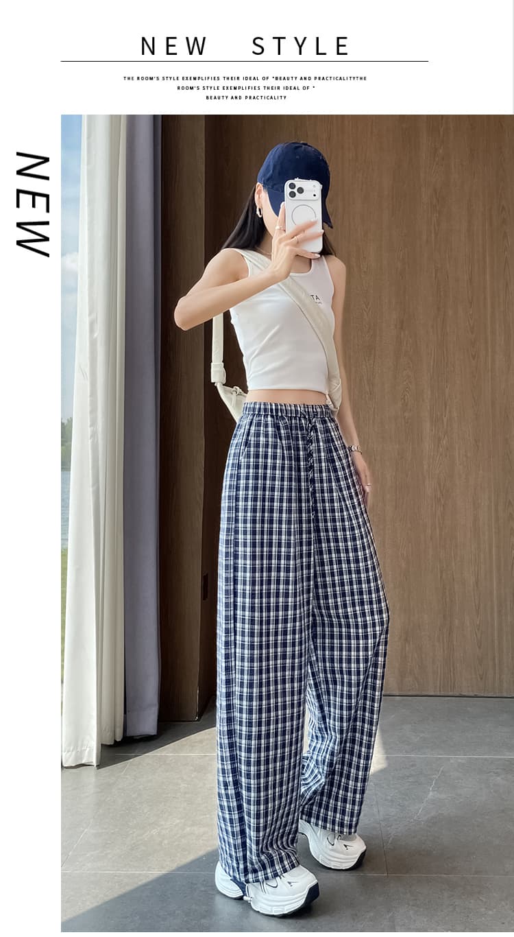실사 한 부서 디자인 센스 체크무늬 스트레이트 팬츠 여성 2026 새로운 루즈핏 슬림해 보이는 다용도 조거 긴 바지 상세 이미지 30