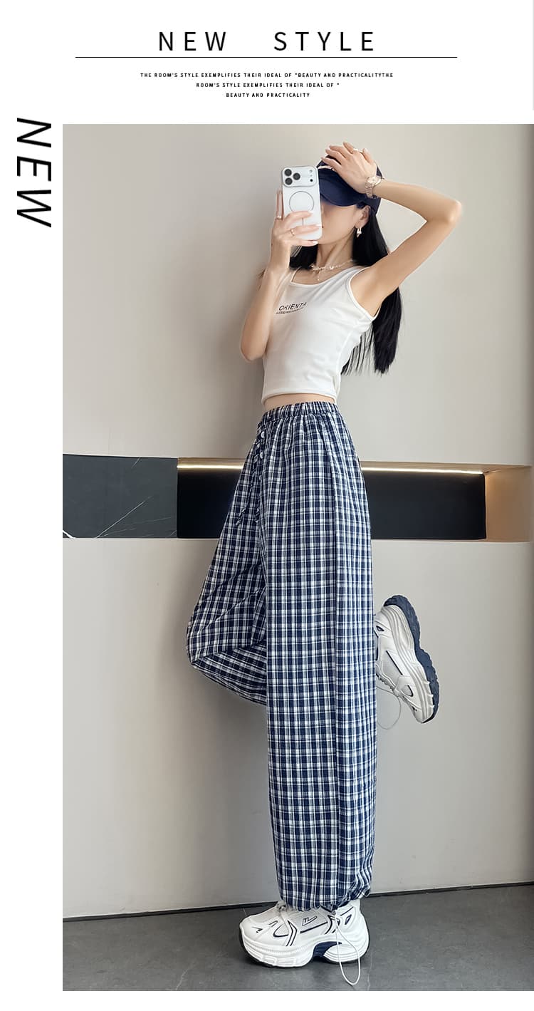 실사 한 부서 디자인 센스 체크무늬 스트레이트 팬츠 여성 2026 새로운 루즈핏 슬림해 보이는 다용도 조거 긴 바지 상세 이미지 33