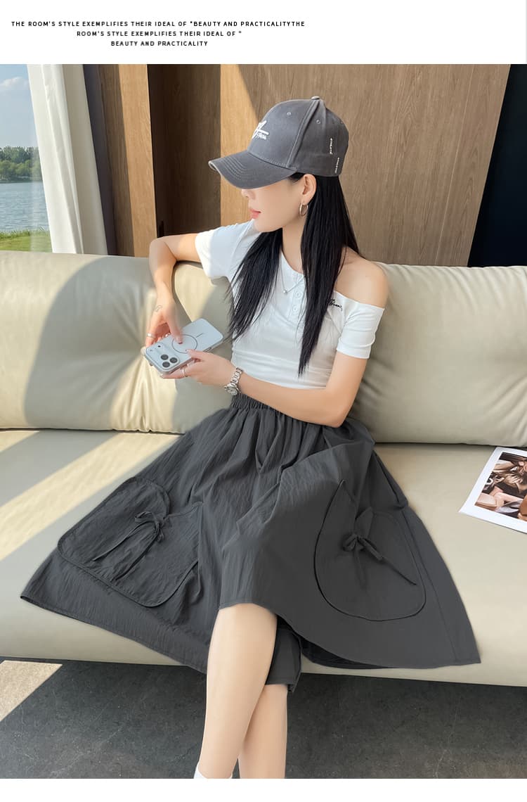 실사 워크웨어 주머니 나비 매듭 동점 로프 캐주얼 치마바지 여성 2026 새로운 디자인 센스 한 마디 다용도 치마바지 상세 이미지 39