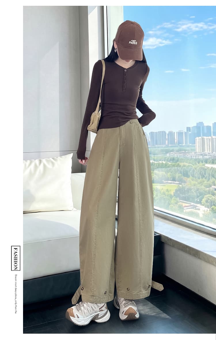 실사 한국 스타일 둘 착용 넓은 다리 캐주얼 바지 여성 2026 가을 새로운 하이웨이스트 루즈핏 슬림해 보이는 모통이 칼 풍선 긴 바지 상세 이미지 36