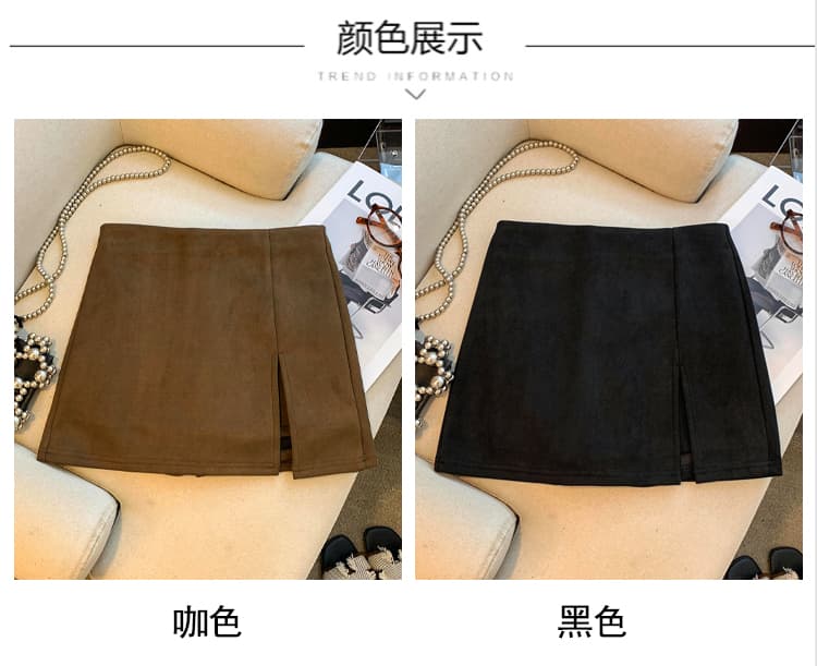 실사 레트로 사슴 캐시미어 트임 반신 스커트 여성 가을 겨울 하이웨이스트 슬림해 보이는 노출 방지 한 마디 타이트 스커트 짧은 치마바지 상세 이미지 11