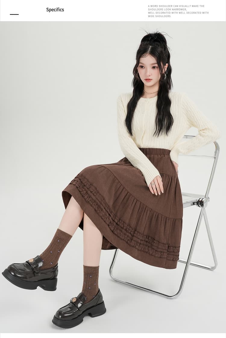 실사 레트로 커피 색상 주름 프릴 한 마디 반신 스커트 여성 2026 가을 겨울 새로운 허리밴드 다용도 우산 치마 상세 이미지 44