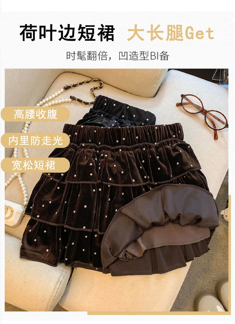 실사 가을 새로운 한 부서 chic 도트 무늬 벨벳 반신 스커트 다용도 슬림해 보이는 한 마디 미니 스커트 연령 감소 케이크 드레스 상세 이미지 6
