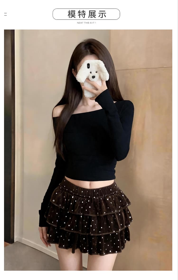 실사 가을 새로운 한 부서 chic 도트 무늬 벨벳 반신 스커트 다용도 슬림해 보이는 한 마디 미니 스커트 연령 감소 케이크 드레스 상세 이미지 11