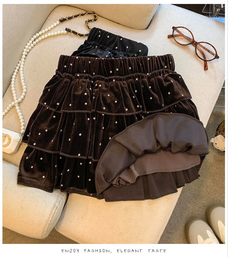 실사 가을 새로운 한 부서 chic 도트 무늬 벨벳 반신 스커트 다용도 슬림해 보이는 한 마디 미니 스커트 연령 감소 케이크 드레스 상세 이미지 14
