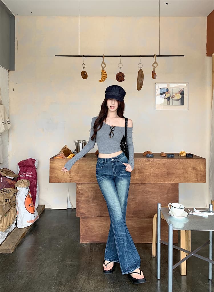 실사 파란색 몸매 가꾸기 마이크로 나팔 청바지 여성 가을 아메리칸 핫걸 디자인 센스 하이웨이스트 호스 슈 바지 상세 이미지 16