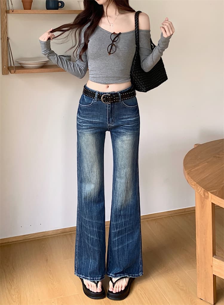 실사 파란색 몸매 가꾸기 마이크로 나팔 청바지 여성 가을 아메리칸 핫걸 디자인 센스 하이웨이스트 호스 슈 바지 상세 이미지 18