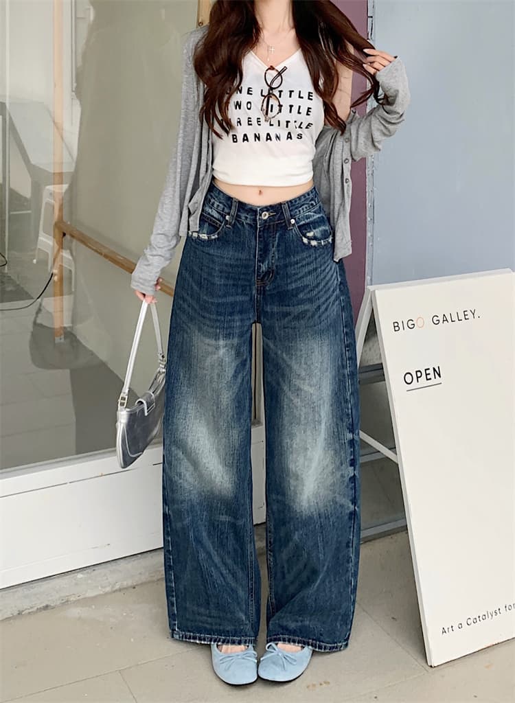 실사 워싱 고양이 반드시 대나무 마디 넓은 다리 청바지 여성 가을 새로운 하이웨이스트 슬림해 보이는 스트레이트 다용도 긴 바지 상세 이미지 13