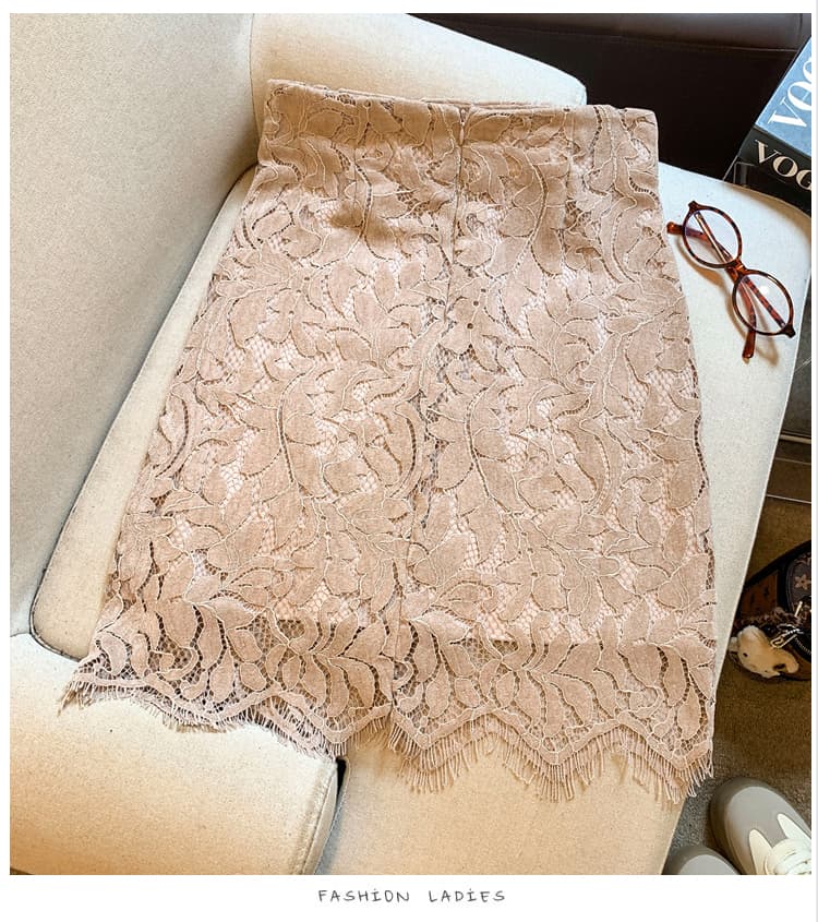 진짜 가을 새로운 프랑스식 레이스 연삭 털 반신 스커트 여성 높음 질감 품격 슬림해 보이는 하이웨이스트 타이트 스커트 한 마디 중간 스커트 상세 이미지 19