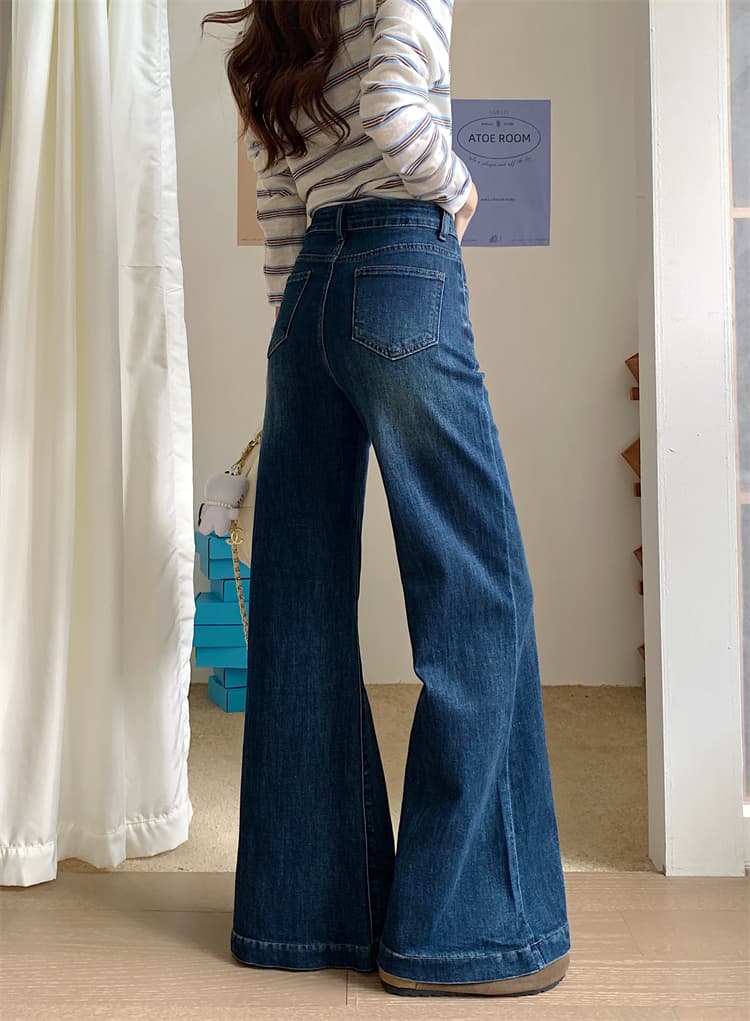 실사 아메리칸 레트로 단어 버전 넓은 다리 청바지 여성 2026 가을 하이웨이스트 작은 키 바닥 청소 롱 바지 상세 이미지 16