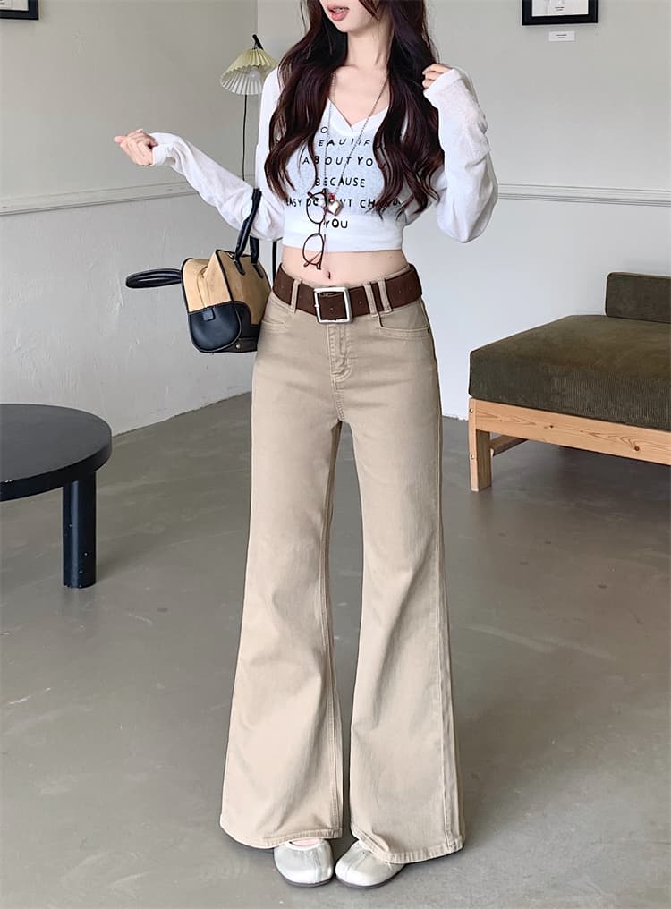 실사 아메리칸 레트로 부츠컷 청바지 여성 가을 새로운 로우 웨이스트 루즈핏 작은 대중 카키 와이드 레그 팬츠 어린이 상세 이미지 5