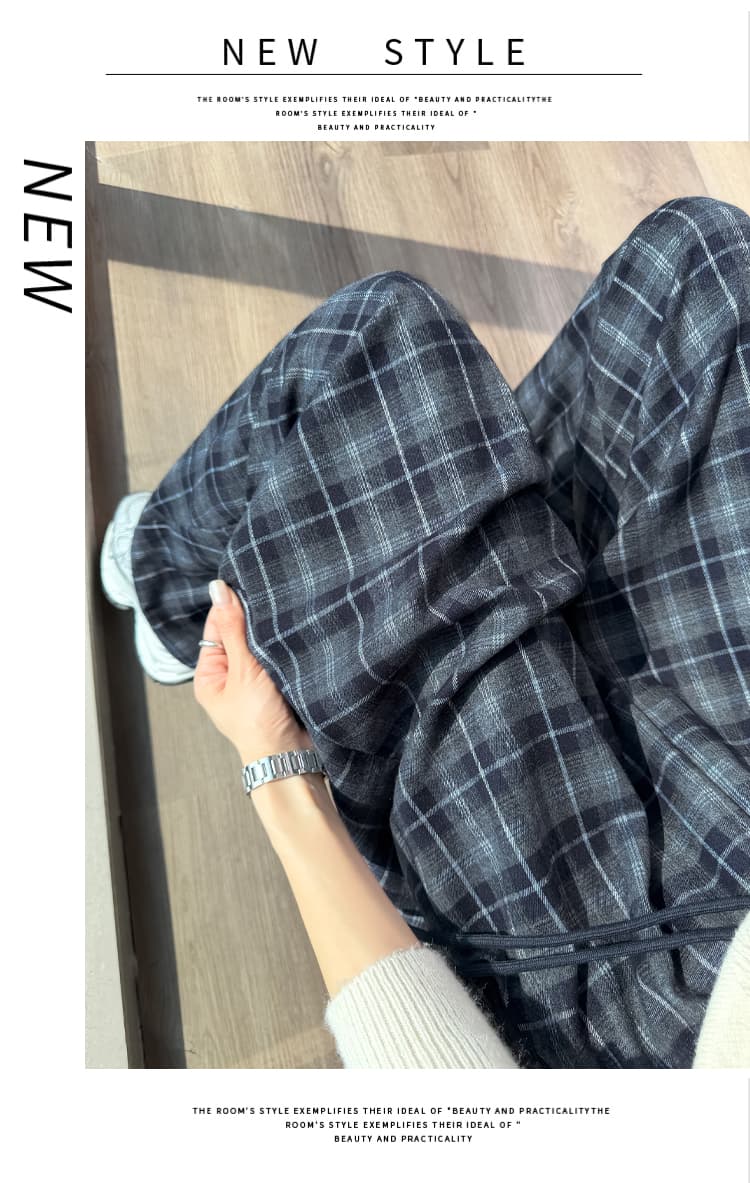 실사 가을 겨울 새로운 하이웨이스트 밴딩 슬림해 보이는 다용도 연삭 털 체크무늬 모통이 칼 워크웨어 팬츠 펌프 로프 조거 와이드 레그 팬츠 상세 이미지 53
