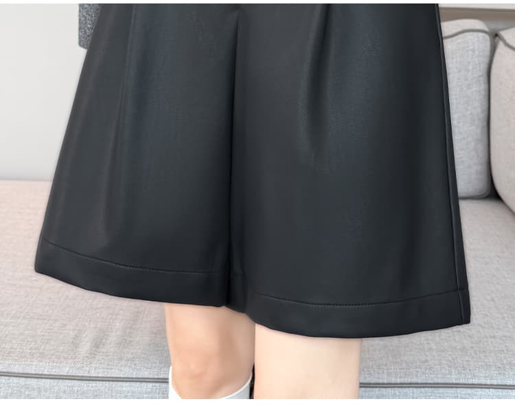 진짜 검정색 가죽 반바지 여성 가을 겨울 2026 새로운 가죽 바지 한 마디 하이웨이스트 넓은 다리 오부 바지 스트레이트 바지 부츠 팬츠 상세 이미지 56