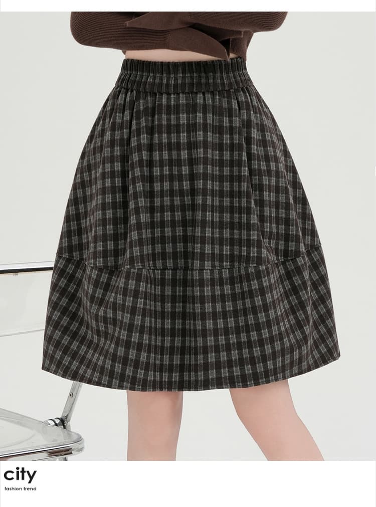실사 허리밴드 체크무늬 치마 반신 스커트 여성 2026 가을 겨울 새로운 모직 한 마디 레트로 퍼프 꽃밭 미니 스커트 상세 이미지 17