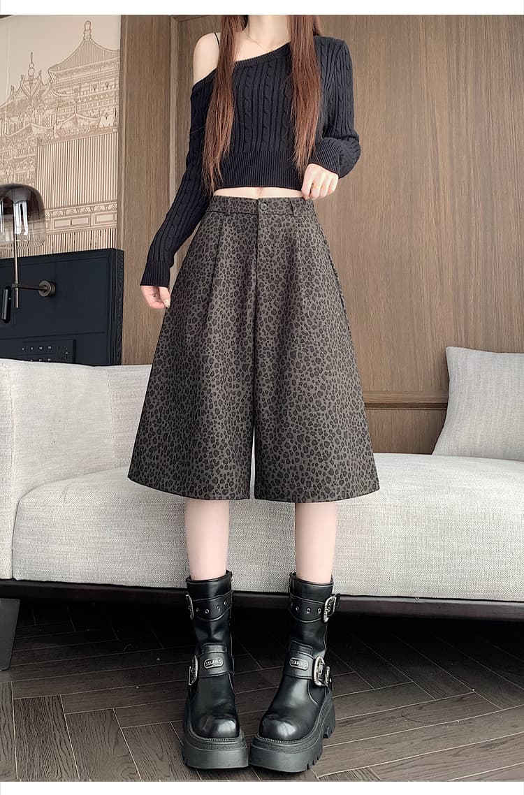 실사 레트로 레오파드 무늬 7부 바지 여성 2026 가을 새로운 하이웨이스트 슬림해 보이는 루즈핏 캐주얼 넓은 다리 바지 부츠 팬츠 상세 이미지 39