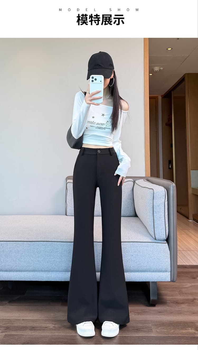 실사 검정색 부츠컷 바지 아이들 202 가을 아름다운 다리 하느님 바지 하이웨이스트 몸매 가꾸기 신축성 캐주얼 나팔 슬랙스 상세 이미지 16