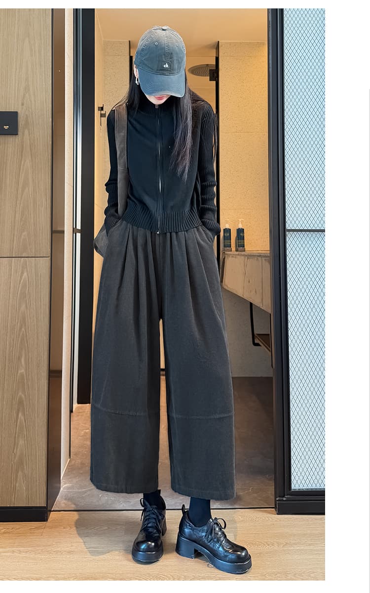 실사 2026 가을 루즈핏 슬림해 보이는 코듀로이 캐주얼 와이드 레그 팬츠 다용도 작은 키 8 점 풍선 모통이 칼 바지 상세 이미지 29