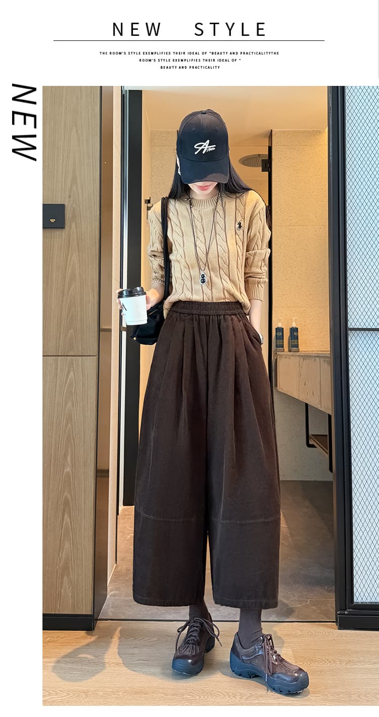 실사 2026 가을 루즈핏 슬림해 보이는 코듀로이 캐주얼 와이드 레그 팬츠 다용도 작은 키 8 점 풍선 모통이 칼 바지 상세 이미지 41