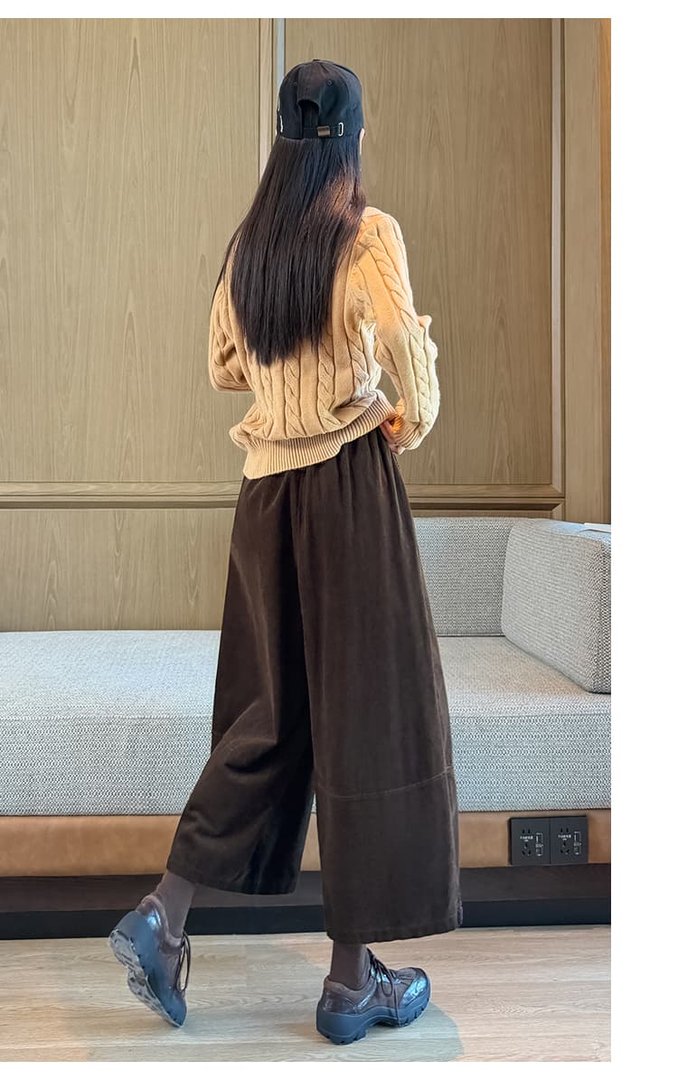실사 2026 가을 루즈핏 슬림해 보이는 코듀로이 캐주얼 와이드 레그 팬츠 다용도 작은 키 8 점 풍선 모통이 칼 바지 상세 이미지 56