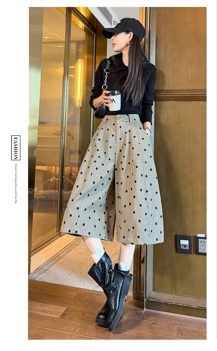 실사 레트로 하이웨이스트 도트 무늬 넓은 다리 7부 바지 여성 2026 가을 새로운 작은 키 루즈핏 연령 감소 캐주얼 바지 상세 이미지 47