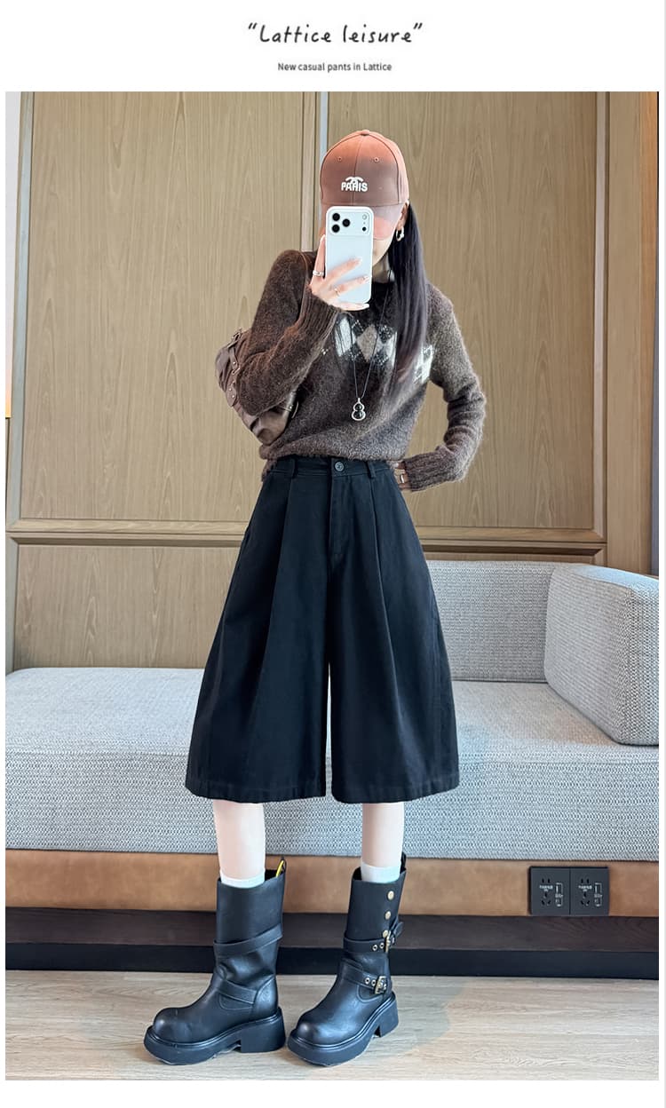 실사 새로운 일본식 와이드 레깅스 바지 2026 가을 하이웨이스트 디자인 센스 작은 대중 모통이 칼 다용도 7부 바지 상세 이미지 20