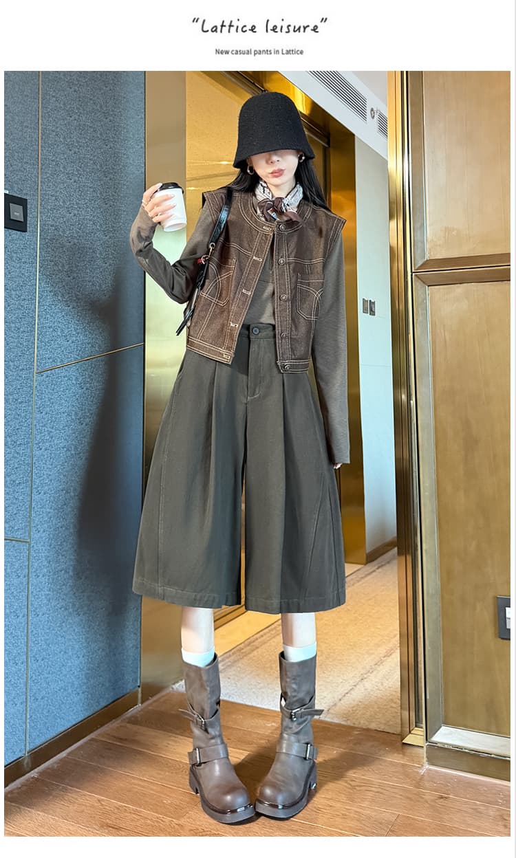 실사 새로운 일본식 와이드 레깅스 바지 2026 가을 하이웨이스트 디자인 센스 작은 대중 모통이 칼 다용도 7부 바지 상세 이미지 37