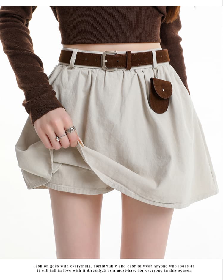 진짜 한 부서 품격 커피 색상 하이웨이스트 슬림해 보이는 한 마디 반신 스커트 여성 2026 가을 다용도 퍼프 미니 스커트 벨트 포함 상세 이미지 58