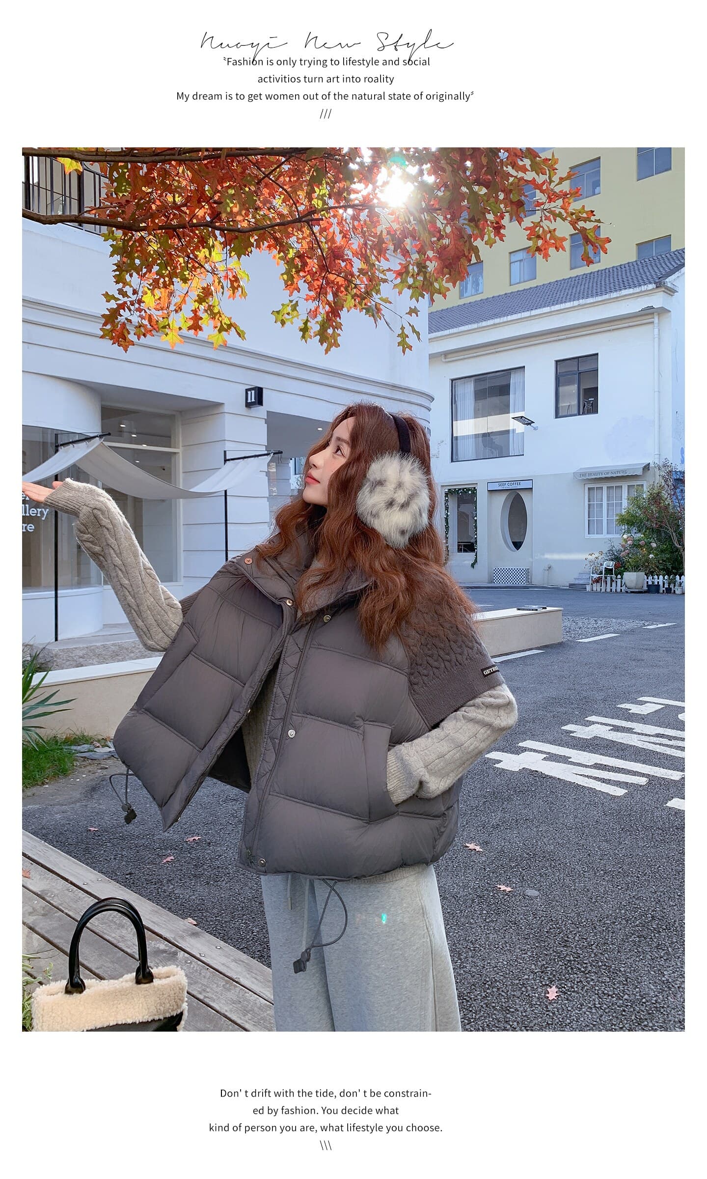 가을 겨울 새로운 니트 반소매 스탠드 칼라 면 의류 베스트 여성 짧은 외출용 한 부서 패션 조끼 어깨 재킷 상세 이미지 6