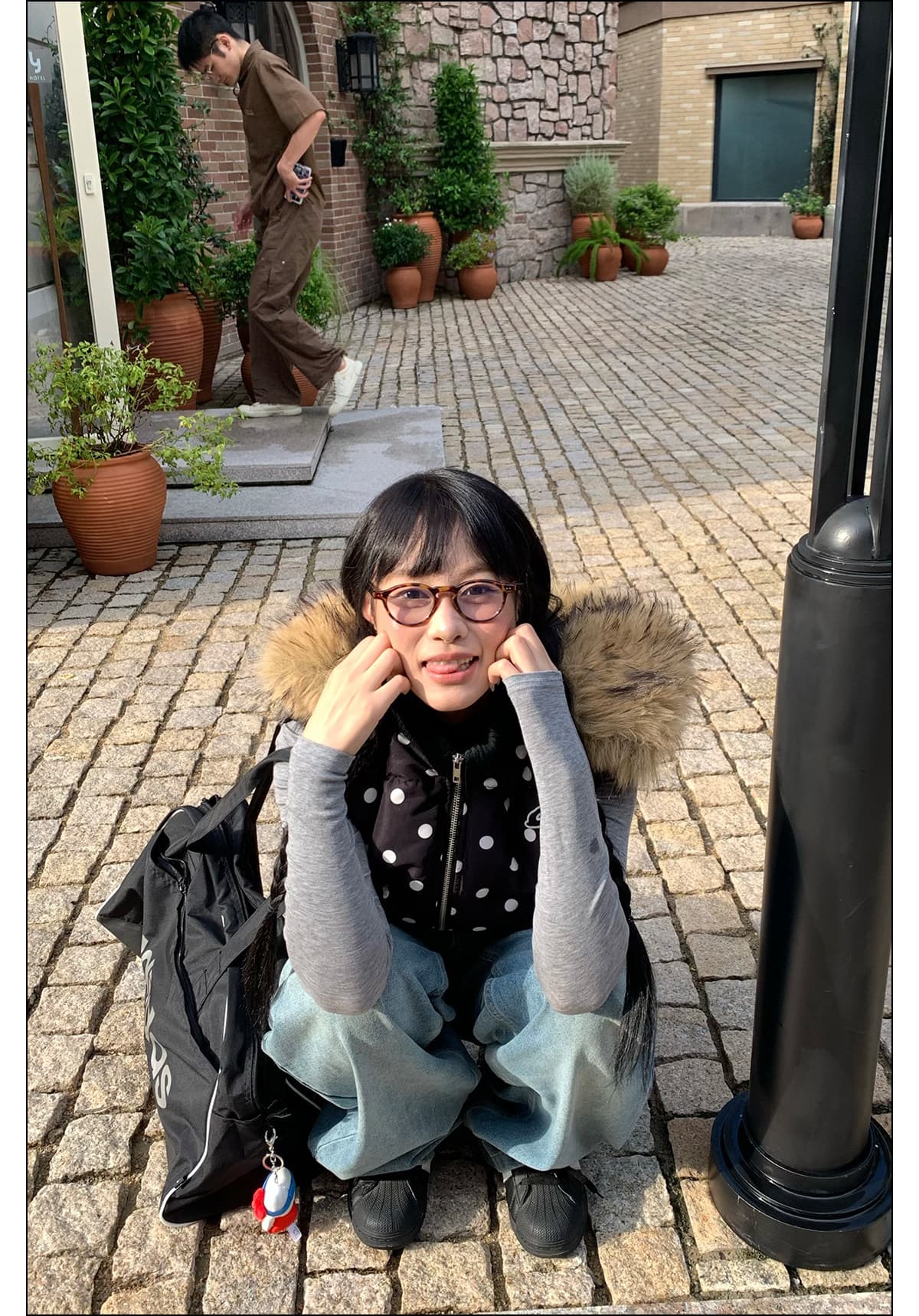 아메리칸 도트 무늬 탈착식 모자 민소매 면 베스트 여성 짧은 캐주얼 모피 칼라 수 있습니다. 철거 스택 착용 재킷 상세 이미지 7