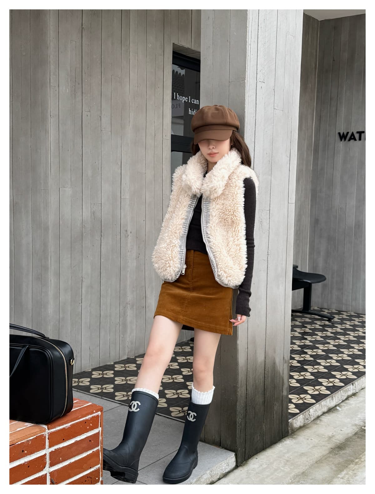 가을 겨울 새로운 양면 착용 천 그리드 버드 폴로 칼라 플리스 면 옷 베스트 조끼 여성 짧은 보온 한 부서 재킷 상세 이미지 12