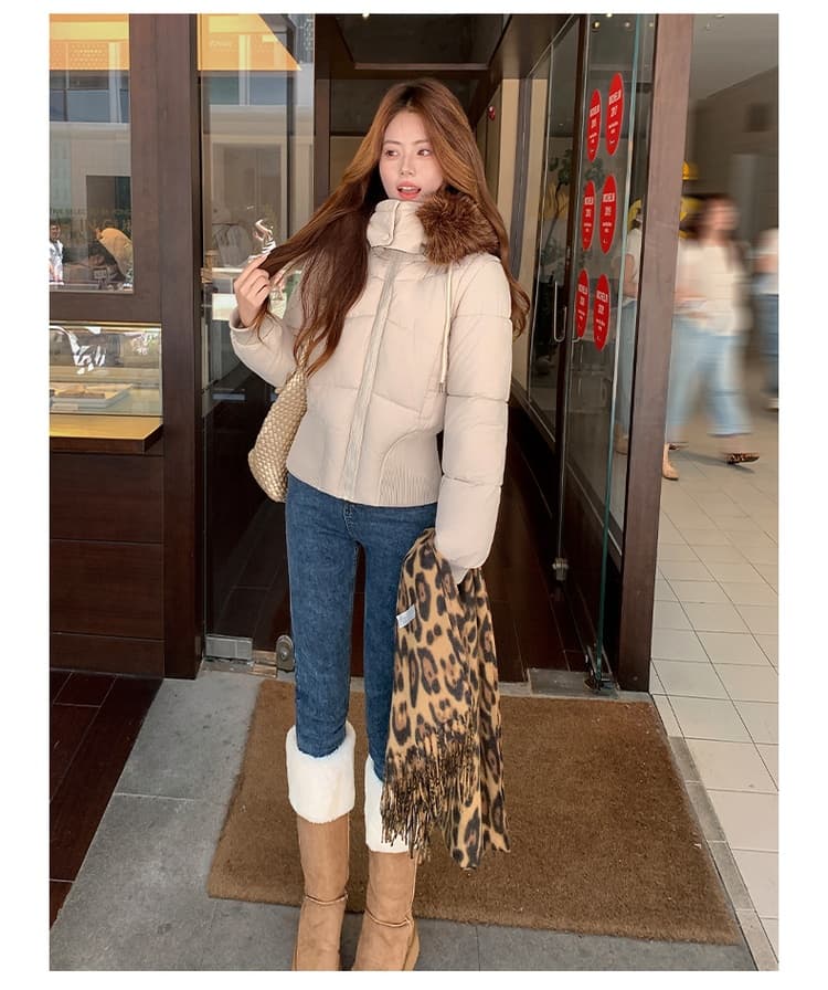 아메리칸 모피 칼라 후드 아래 면화 의류 여성 겨울 새로운 두꺼운 한국 스타일 허리 수축 쇼트 스타일 작은 코튼 외투 상세 이미지 20