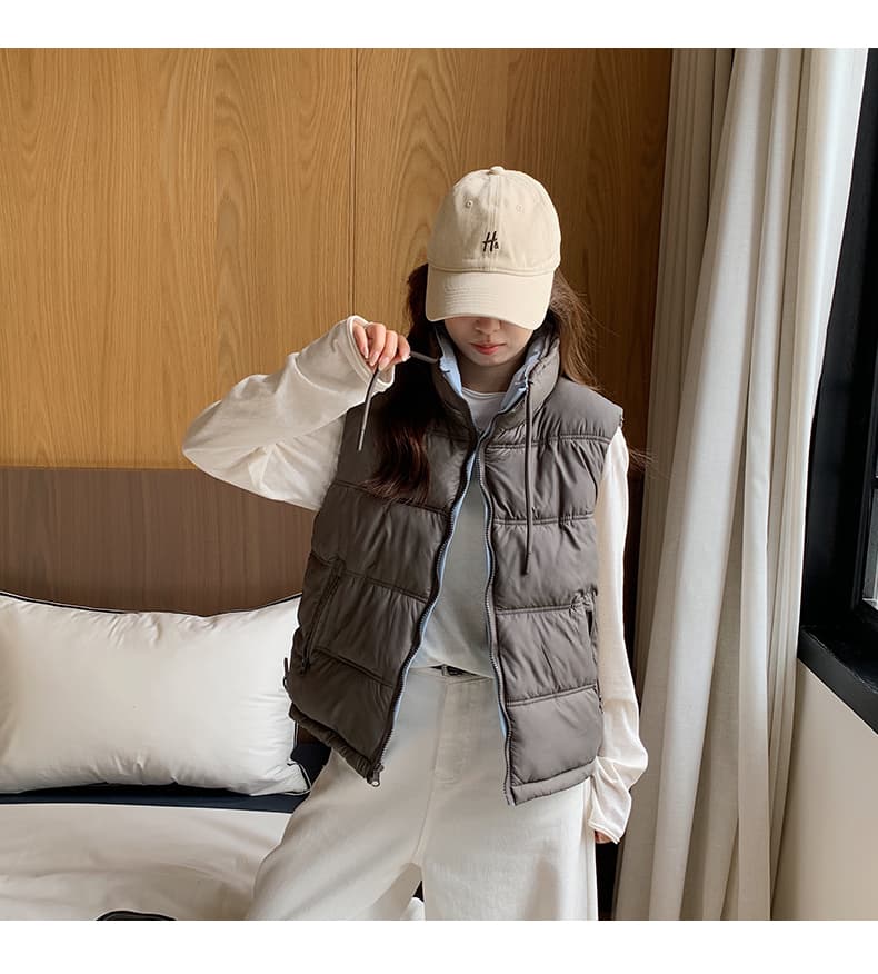 한국 스타일 양성 및 음성 양면 착용 가을 겨울 조끼 여자 스탠드 칼라 지퍼 민소매 어깨 패션 다용도 빛 조끼 자켓 상세 이미지 12