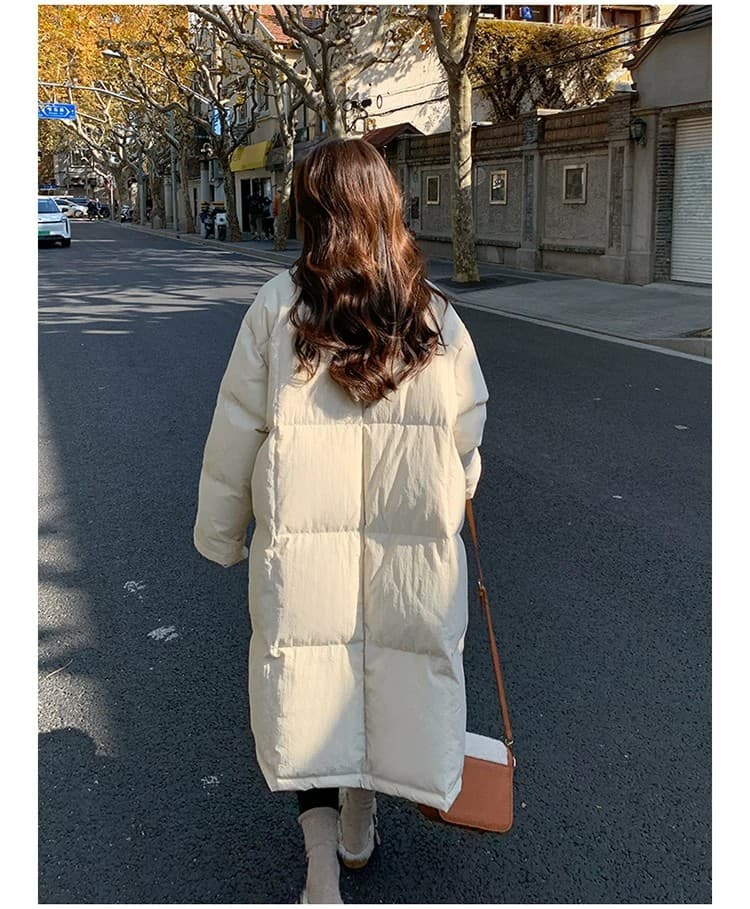 패션 미니멀리즘 빅 사이즈 패치워크 색상 다운 재킷 여성 겨울 루즈핏 슬림해 보이는 한 부서 중간 길이 보온 면 의류 재킷 상세 이미지 14