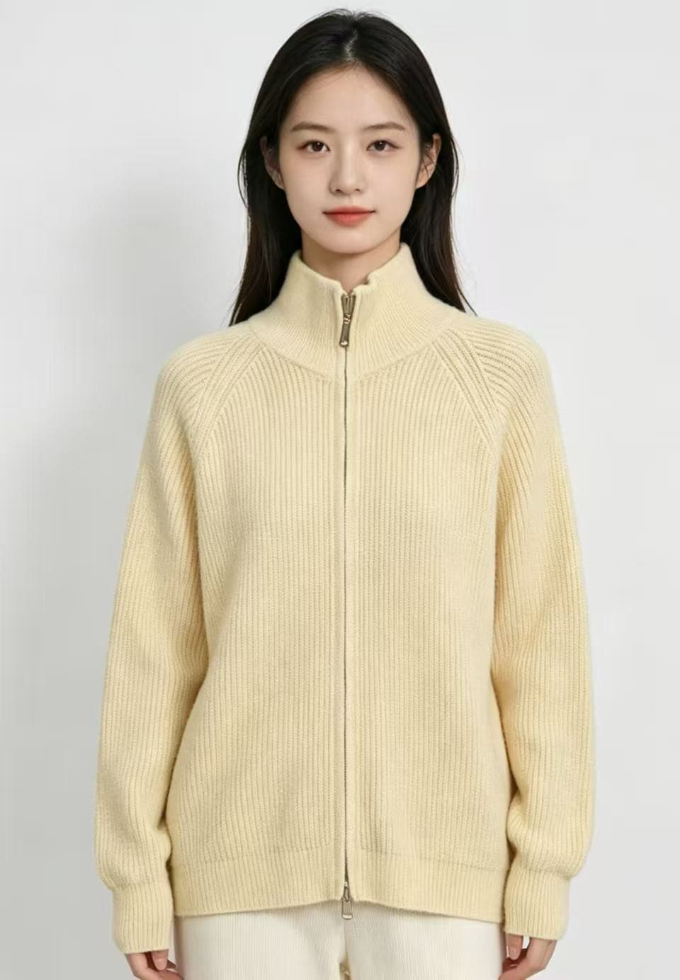 반하이넥 지퍼 느긋한 바람 스웨터 여성 코트 가을 겨울철 2026 새로운 디자인 센스 니트 오픈 가디건 두꺼움 맨위 이미지 3