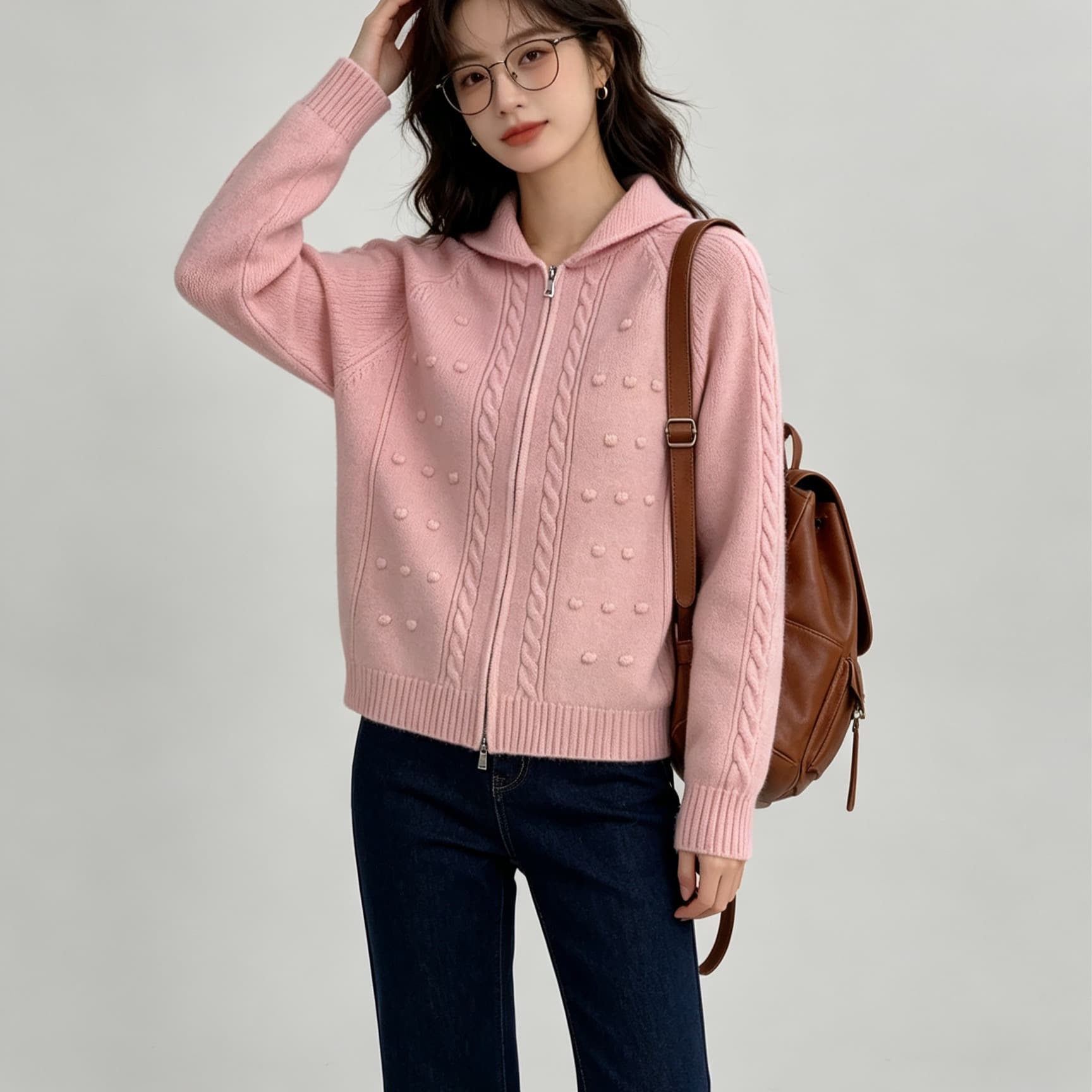 부드러운 찹쌀 느긋한 바람 꽈배기 라운드 넥 풀오버 니트 스웨터 여성 2026 가을 새로운 스웨터 학원 스타일 작은 키 트렌디 상세 이미지 3