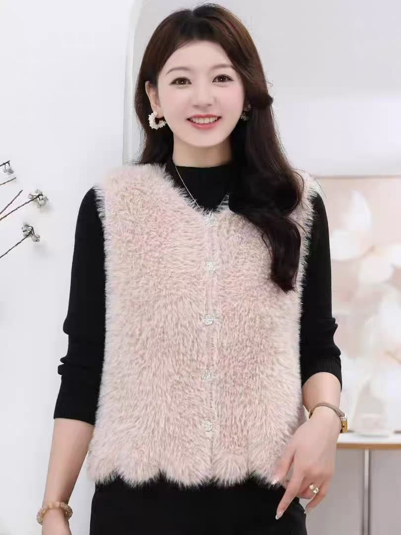 품격 우아함 풍수 밍크 울 베스트 오픈 가디건 여성 2026 가을 겨울 새로운 루즈핏 조끼 보온 니트 맨위 트렌디 상세 이미지 4