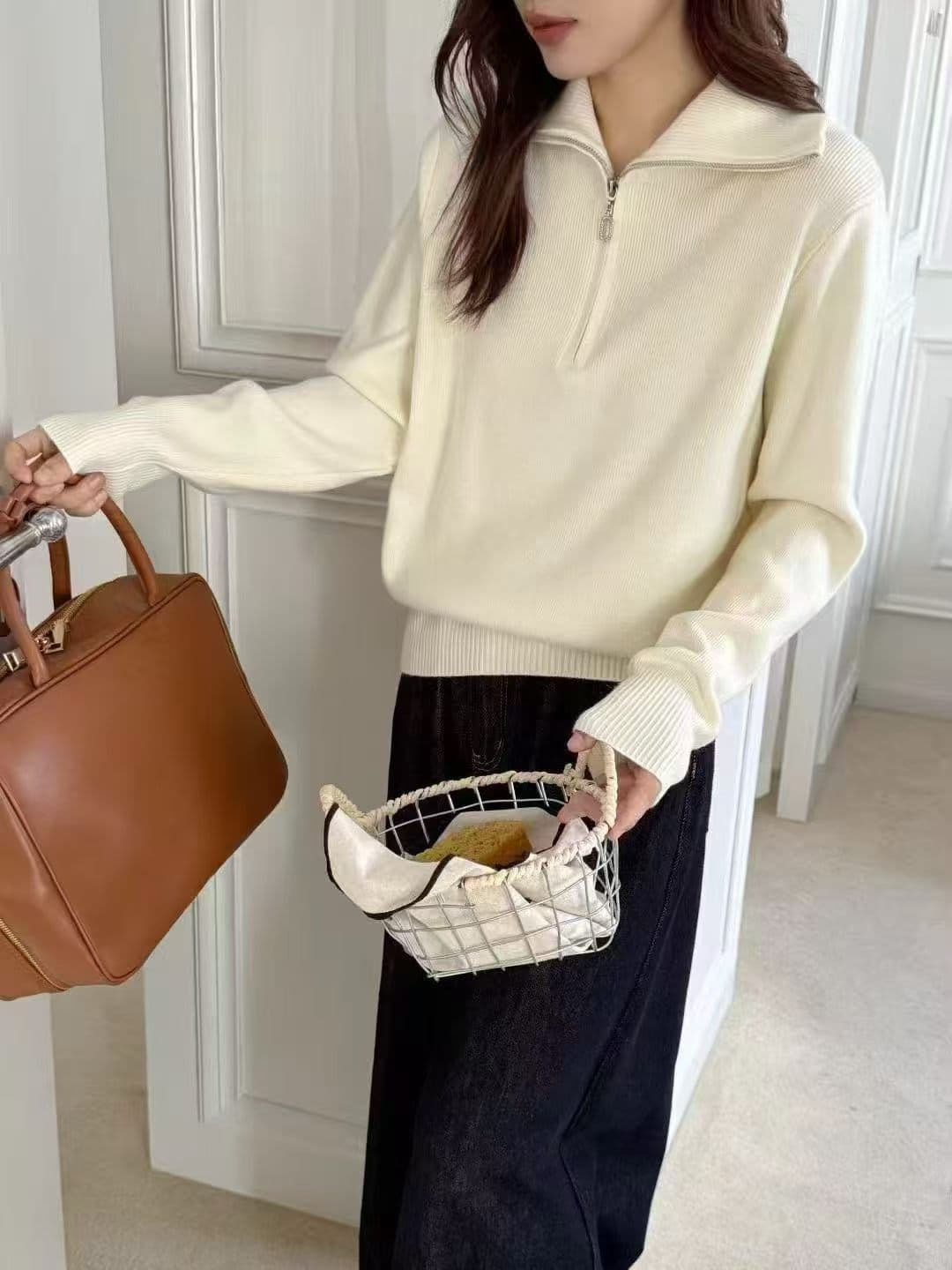 가을 새로운 기본 셔츠 여성 루즈핏 하이넥 지퍼 가을 겨울 스웨터 풀오버 유럽 상품