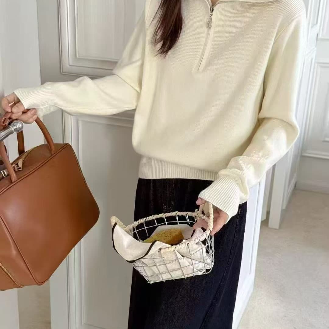 가을 새로운 기본 셔츠 여성 루즈핏 하이넥 지퍼 가을 겨울 스웨터 풀오버 유럽 상품 이미지 5