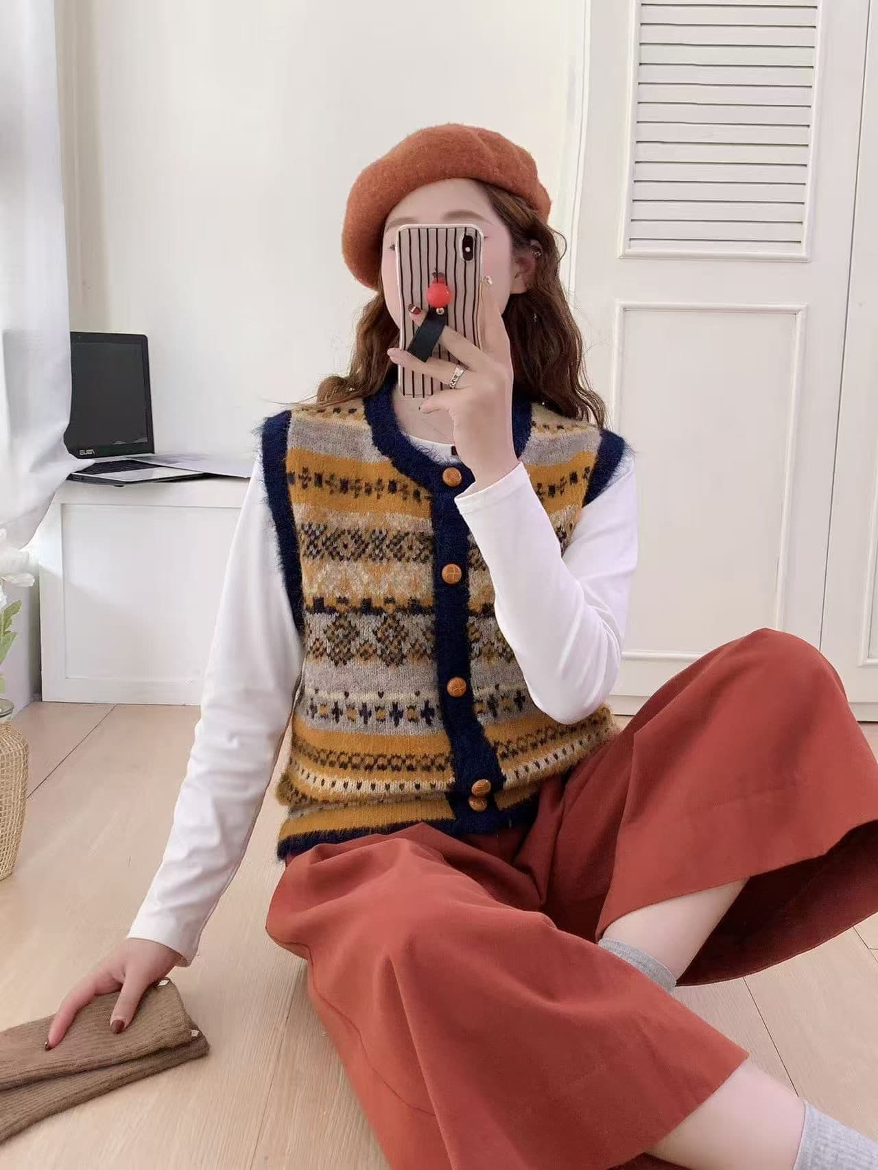레트로 북유럽 배색 한 부서 니트 조끼 여자 가을 겨울 새로운 공정한 섬 부드러운 찹쌀 문예 연령 감소 조끼 맨위 이미지 2
