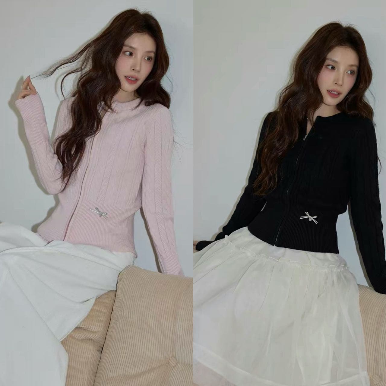 시끄러운 홈 한 부서 핑크색 라운드 넥 꽈배기 니트 오픈 가디건 여성 여름 캐주얼 몸매 가꾸기 에어컨 객실 지퍼 재킷 상세 이미지 1