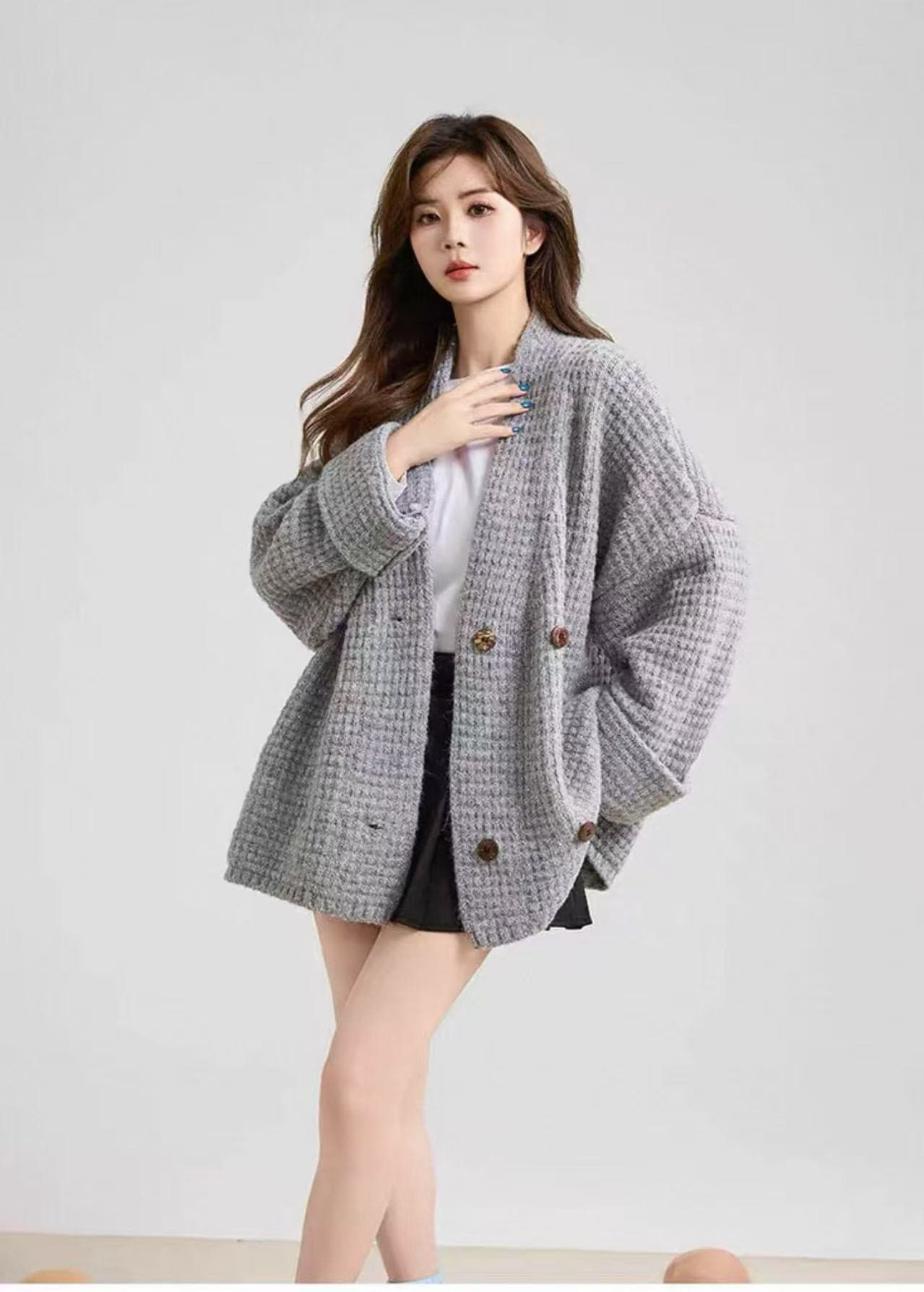 느긋한 루즈핏 스웨터 오픈 가디건 여성 코트 가을 맨위 니트 디자인 센스 V넥 고급 센스 이미지 2